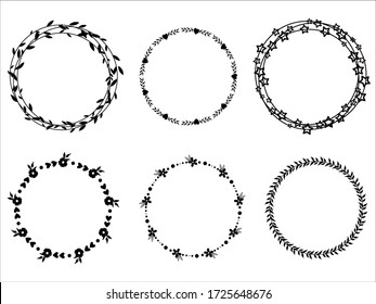 Big collection of circle cute hand drawn floral frames