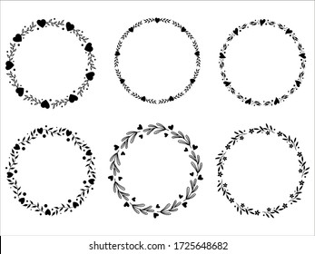 Big collection of circle cute hand drawn floral frames