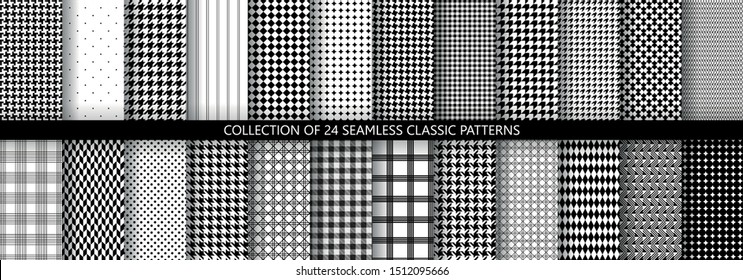 Big collection of classic fashion houndstooth seamless geometric patterns. 24 variations of pied de poule print