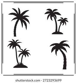 Una gran colección de la silueta del árbol de coco, logotipo de la silueta del árbol de coco aislado en el fondo blanco.