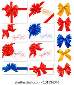 Big collection of color gift bows with ribbons. Vector.