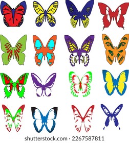 Big collection of colorful butterflies. Vector illustration