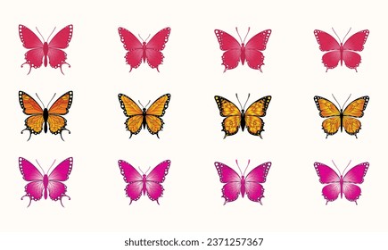 Big collection of colorful butterflies. Vector set