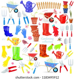 big collection of colorful gardening tools and equipments on white background your design  