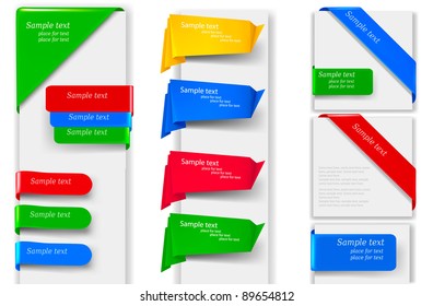 Big collection of colorful origami paper banners and stickers. Vector illustration.