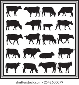 A big collection of Cow silhouette set, Cow silhouette logo isolated on white background.