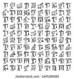 big collection of crane and hoist icons set line design