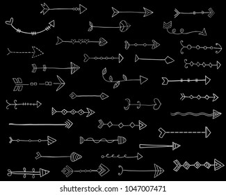 Big collection with creative vector hand drawn arrows,  icons for graphic design, invitations and brochures