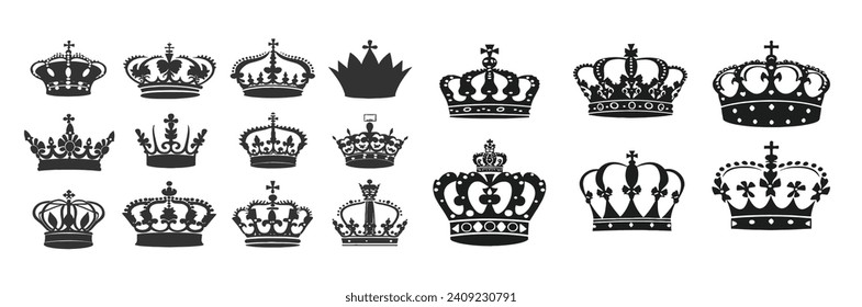 Big collection  crowns. Royal Crown icons collection set. 