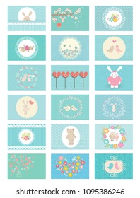 Big collection of cute blue cards. Ideal for scrap booking, celebration card, invitation.