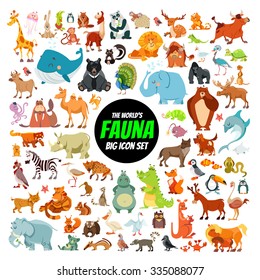 Big collection of cute cartoon animals,birds and sea creatures of the world.Big fauna of the world icon set.Vector illustration isolated on white - Shutterstock ID 335088077