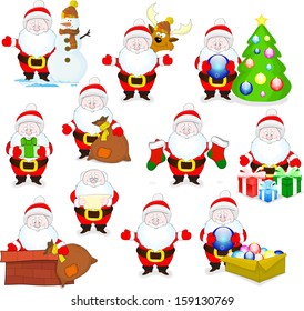 Big collection of cute cartoon santa clauses