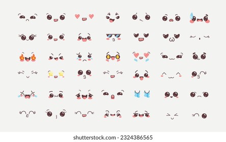 Big collection of cute stickers in kawaii style