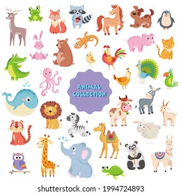 Big collection of cute vector animals on white background