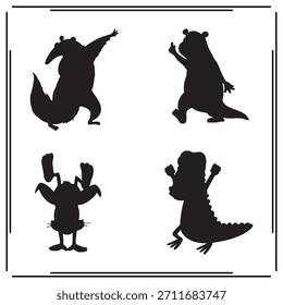 A big collection of dancing animals  silhouette set, dancing animals  silhouette logo isolated on white background.			
			