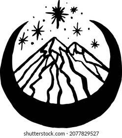 Big collection of decorative graphic design elements in oriental style. Sun, Moon, sky, ocean, mountains. Vector hand drawn illustration