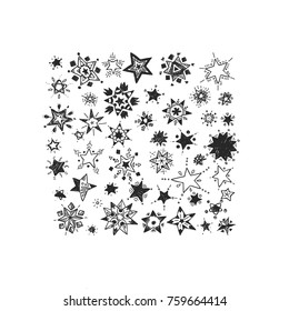 Big collection of decorative stars. Vector illustration made in monochrome style