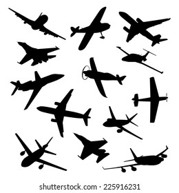 Big collection of different airplane silhouettes. vector plane