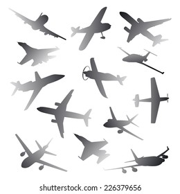 Big collection of different airplane silhouettes. vector plane