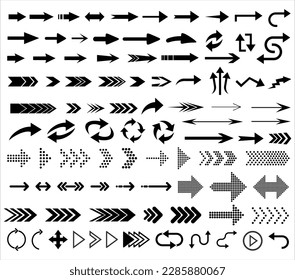 Big collection of different  arrows black icons vector illustration