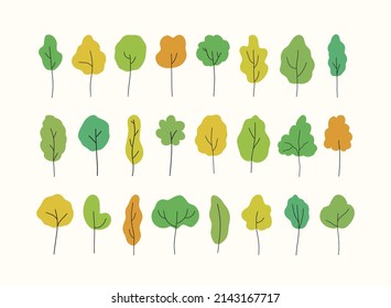 Big collection of different cartoon trees. Vector illustration.	