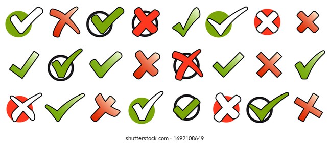 big collection of different green check marks and red crosses