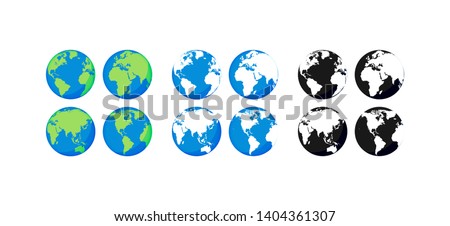 Big collection Earth globes. Black and Color Globes. Globe and Earth icon set. World map. Planet. Vector illustration