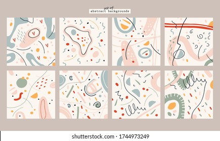 Big collection of eight vector hand drawn colored illustrations with different shapes. For prints, textile, decoration, graphic design etc.