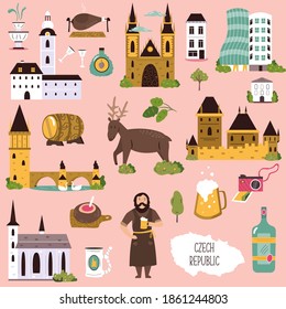 Big collection of famous landmarks of Czech Republic. Vector illustrations