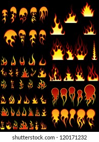 Big collection of fire elements. Fully editable EPS 8 vector illustration.