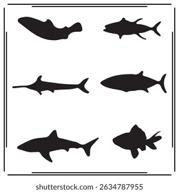 
A big collection of fish silhouette set, fish silhouette logo isolated on white background.