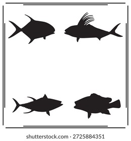Eine große Sammlung von Fisch Silhouette Set, Fisch Silhouette Logo einzeln auf weißem Hintergrund.