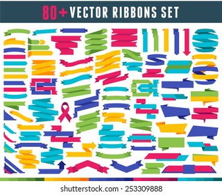 Big collection of flat colorful banners and ribbons.