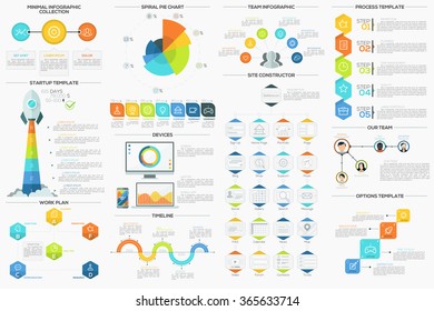 Big Collection Of Flat Minimal Infographic Templates. Vector. Can Be Used For Web Design, Workflow Layout, Social Media, Presentations, Brochures, Entertainment And Games.