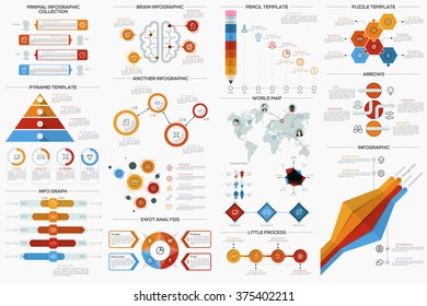 Big Collection Of Flat Minimal Infographic Templates. Vector. Can Be Used For Web Design, Workflow Layout, Social Media, Presentations, Brochures, Entertainment And Games.