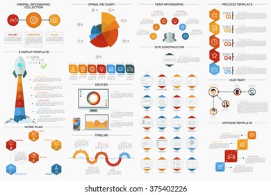 Big Collection Of Flat Minimal Infographic Templates. Vector. Can Be Used For Web Design, Workflow Layout, Social Media, Presentations, Brochures, Entertainment And Games.