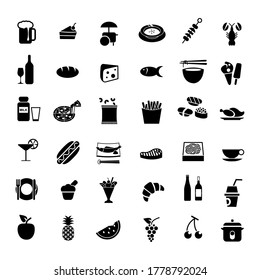 Big collection of food and drink icons. High quality pictograms for web design. Flat vector illustration