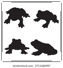 A big collection of frog silhouette set, frog silhouette logo isolated on white background.			