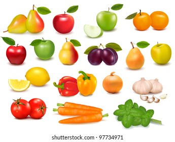 Big collection of fruits and vegetables  Vector illustration