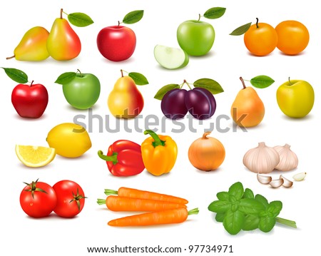 Big collection of fruits and vegetables  Vector illustration