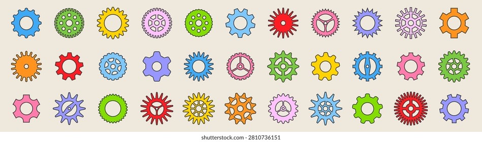 Big collection of gear wheels. Colorful cogwheel setting icon set 