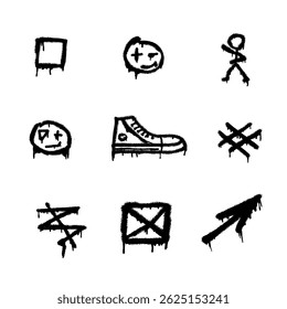 Big collection of graffiti spray pattern. Colorful symbols, and stroke with spray texture
