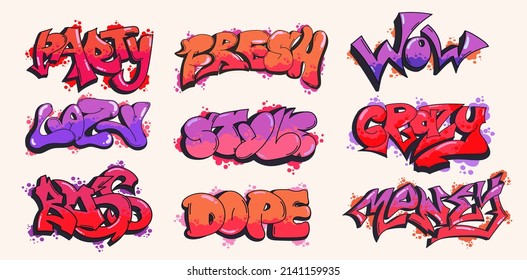 Big collection of graffiti style street drawings. vector illustration with grunge effects on white isolated background svg