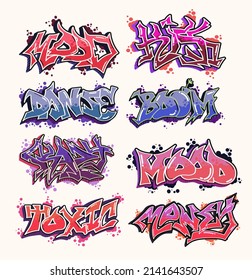 Big collection of graffiti style street drawings. vector illustration with grunge effects on white isolated background