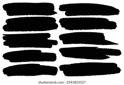 Big collection of grunge badge brush, ink brush strokes, lines, box, dirt artistic elements. Brushes black paint ink stroke frame. Vector black paint brush set. Arc brush paint boxes marker highlight