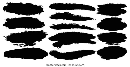 Big collection of grunge badge brush, ink brush strokes, lines, box, dirt artistic elements. Brushes black paint ink stroke frame. Vector black paint brush set. Arc brush paint boxes marker highlight