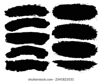 Big collection of grunge badge brush, ink brush strokes, lines, box, dirt artistic elements. Brushes black paint ink stroke frame. Vector black paint brush set. Arc brush paint boxes marker highlight