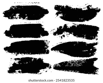 Big collection of grunge badge brush, ink brush strokes, lines, box, dirt artistic elements. Brushes black paint ink stroke frame. Vector black paint brush set. Arc brush paint boxes marker highlight