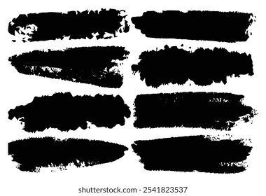 Big collection of grunge badge brush, ink brush strokes, lines, box, dirt artistic elements. Brushes black paint ink stroke frame. Vector black paint brush set. Arc brush paint boxes marker highlight