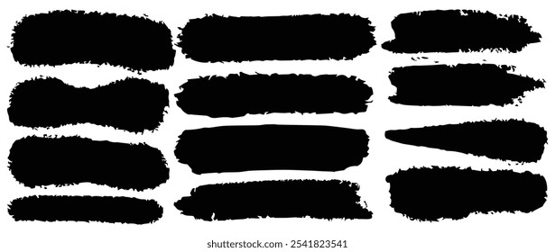 Big collection of grunge badge brush, ink brush strokes, lines, box, dirt artistic elements. Brushes black paint ink stroke frame. Vector black paint brush set. Arc brush paint boxes marker highlight